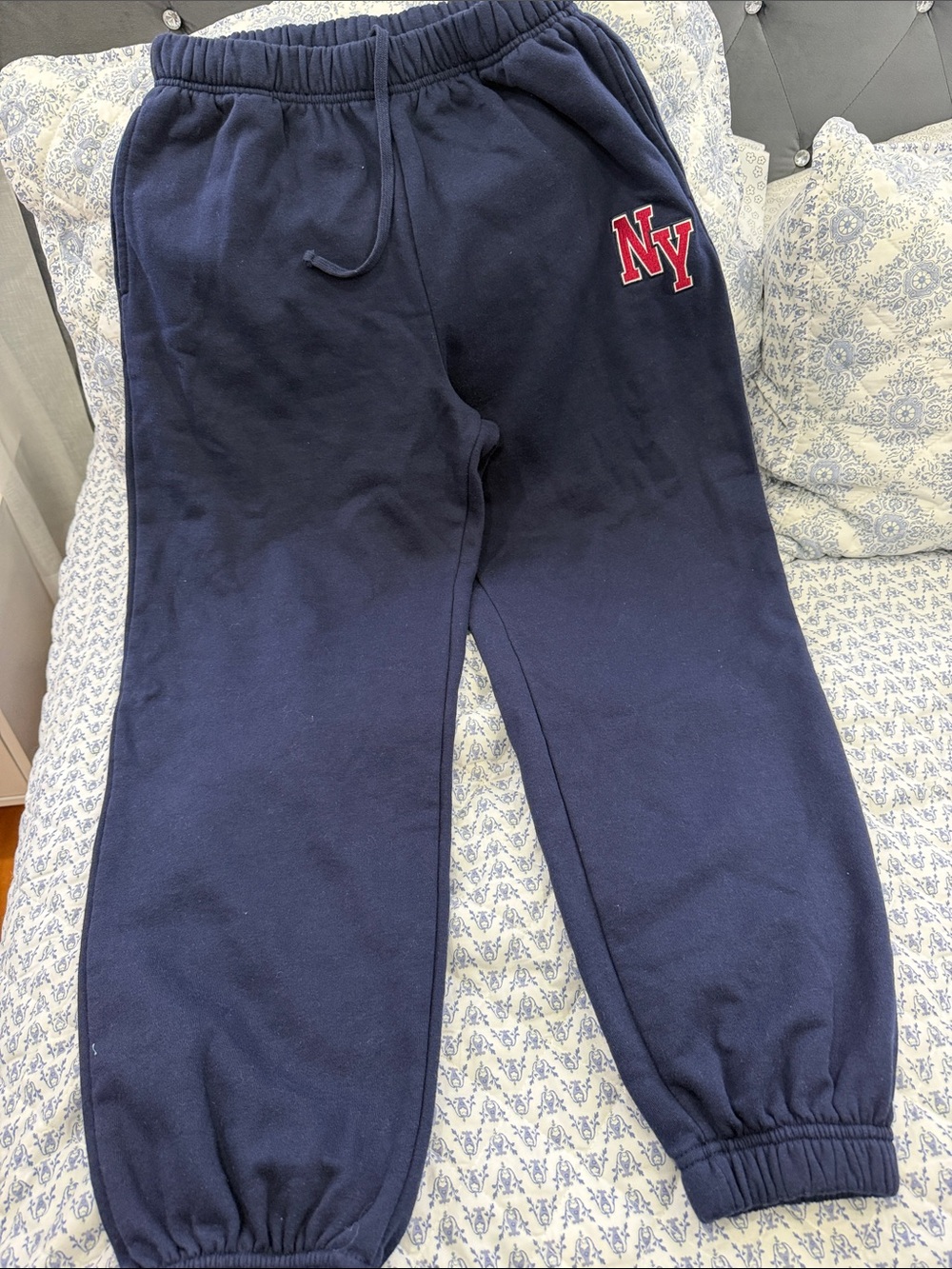Garage Navy Sweatpants with Red NY Patch